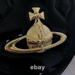 Vivienne Westwood Heart Shape Shoulder Bag Orb Motif Black Enamel Gold glitter