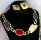 Vtg Runway Monet Edgy Modernist Deco Enamel Red Black Gold Necklace Earrings