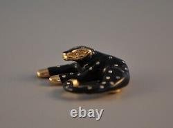 Vtg Slc 14k Solid Gold Black Leopard Natural Diamond Cat Pendant Enamel Large