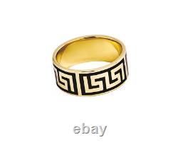 Women's Ring Yellow Gold 585 / Black Enamel With Griechischem Pattern