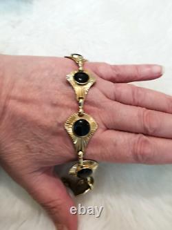 Women's Vintage Gold Plated Black Enamel Art Deco Bracelet