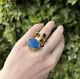 Y S L Saint Laurent Arty Ring With Blue Enamel And Black Cabochons Size 6
