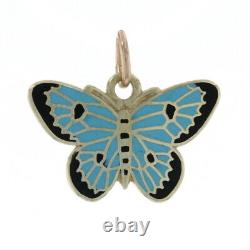 Yellow Gold Blue & Black Enamel Butterfly Charm 14k Spring Pendant