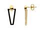 Yellow Gold Earrings 18k, With Triangle Black Enamelled, Length 23 Mm