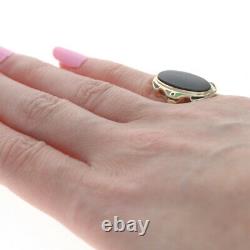 Yellow Gold Onyx Arts & Crafts Cocktail Solitaire Ring 14k Enamel Vintage