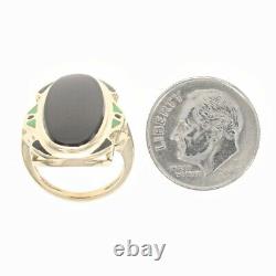 Yellow Gold Onyx Arts & Crafts Cocktail Solitaire Ring 14k Enamel Vintage