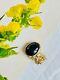 Yves Saint Laurent Ysl Arty Black Cabochon Oval Chunky Statement Ring, Size 7