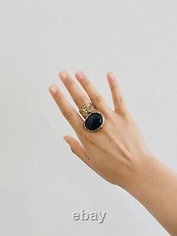 Yves Saint Laurent YSL Arty Black Cabochon Oval Chunky Statement Ring, Size 7