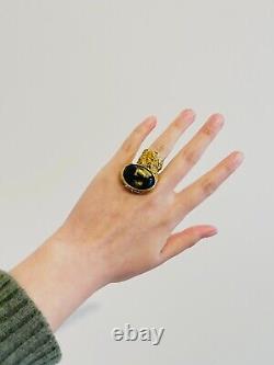 Yves Saint Laurent YSL Arty Black Foil Statement Cabochon Chunky Ring, 4, Gold