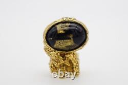 Yves Saint Laurent YSL Arty Black Foil Statement Cabochon Chunky Ring, 4, Gold