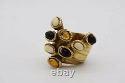 Yves Saint Laurent YSL Arty Cabochon Yellow Black White Chunky Ring Size 6 Gold