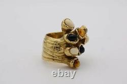 Yves Saint Laurent YSL Arty Cabochon Yellow Black White Chunky Ring, Size 6 Gold