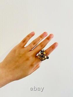 Yves Saint Laurent YSL Arty Cabochon Yellow Black White Chunky Ring Size 6 Gold