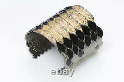 Yves Saint Laurent YSL Wide Snake Textured Black Gold Enamel Cuff Bracelet