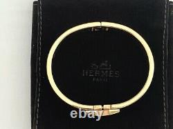100% Authentic Rare Hermes CLIC Clac Rose Or Noir Émail H Bracelet Bangle Pm