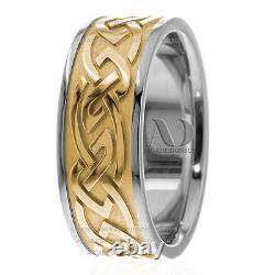 10k Gold & Black Enamel 9mm De Large En Two Tone Celtic Design Wedding Ring
