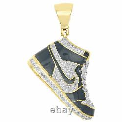 10k Jaune Or Sur Émail Diamant Noir Air Jordan Chaussures Pendentif 1.75 Charm