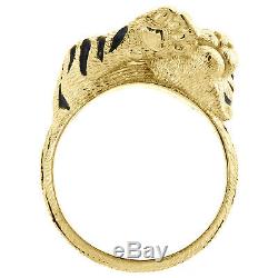 10k Or Jaune Marquise Diamant Tiger / Black Panther Émail Pinky Anneau 0,05 Ct