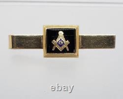 10k Or Jaune Noir Onyx Bleu Enamel Masonic Money Tie Clip 1,75 Pouce