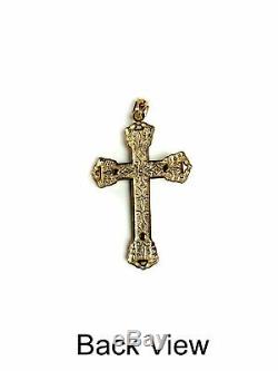 14k Or Jaune Et Émail Noir Crucifix Croix Hommes Pendentif 25 X 40 MM