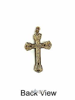 14k Or Jaune Et Noir Émail Crucifix Croix Hommes Pendentif 25 X 40 MM