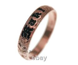 14k Rose Or Main Gravé Hawaiian Plumeria Scroll Black Enamel Band Ring 4mm