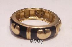 14k Solid Gold Heart Pave Set Diamonds Black Enamel Ladies Band Ring Vintage