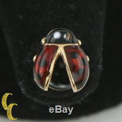 14k Vintage Or Jaune Lady Bug Broche Noire Et Rouge Émail Allemagne