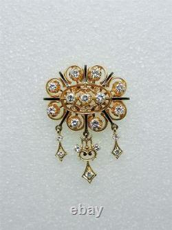 14k Yellow Gold Vintage Black Enamel Diamond Pin Broche Rare Find Lb2765