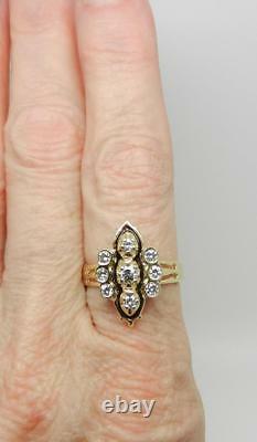 14k Yellow Gold Vintage Diamond Black Enamel Ring Taille 7.5 Lb2923