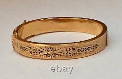 1890s Victorian Era 14k Gold Hollow Bangle À Charnières Bracelet Avec Émail Noir