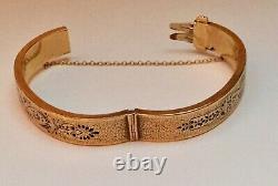 1890s Victorian Era 14k Gold Hollow Bangle À Charnières Bracelet Avec Émail Noir