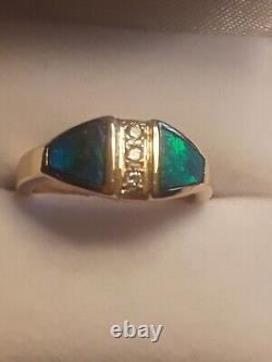 18k Gold Black Opal Enamel Ring Withdiamonds