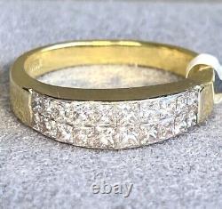 18k Or Jaune Princess Care-cut Diamond Mystery Set Vintage Dôme Band Ring 6,5