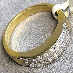 18k Or Jaune Princess Care-cut Diamond Mystery Set Vintage Dôme Band Ring 6,5
