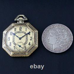 1918 Longines 14k Yellow Gold & Black Enamel Art Déco Octagonal Pocket Watch