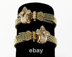 2 Antique Victorien 1800s 14k Or Jaune Bracelets En Émail Noir