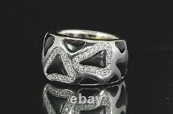 6750 $ Roberto Coin 18k White Gold Round Diamond Black Enamel Panda Ring Band 7