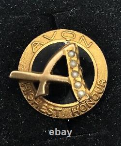 9ct Gold, Black Enamel & Seed Pearl Avon Broche D'insigne D'honneur La Plus Haute Distinction 1963