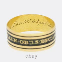 Anneau D’or Géorgien 1806 Memorial Black Enamel Mourning Ring 18ct Yellow Gold