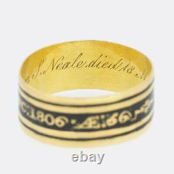 Anneau D’or Géorgien 1806 Memorial Black Enamel Mourning Ring 18ct Yellow Gold