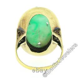 Antique 14k Gold Gia Pierced & Carved Jade Avec Green & Black Enamel Cocktail Ring