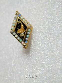 Antique 14k Or Noir Enamel Opales & Diamants Sigma Alpha Epsilon Fraternité