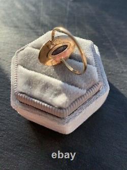 Antique 15ct Yellow Gold Black Enamel Diamond Star Marquise Locket Back Ring