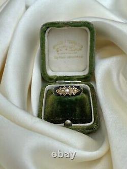 Antique Black Enamel Pearl And Rose Cut Diamond 15ct Yellow Gold Ring