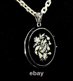 Antique Black Ennamled Low Karat Gold Seed Pearl Inlay Floral Mourning Locket, 2