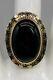 Antique Edwardian 1900s 15ct Black Onyx Fleur De Lis Enamel 14k Yellow Gold Ring