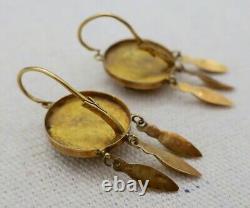 Antique Gold 18k Victorian Dangle Star Earrings Taille D'epargne Black Enamel