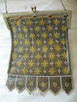 Antique Gold Filigre Red Blue Jewel Frame Black Yellow Enamel Chain Mail Purse