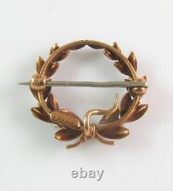 Antique Or 14k Henry Kohn & Sons Black Enamel & Pearl Wreath Watch Pin Brooch